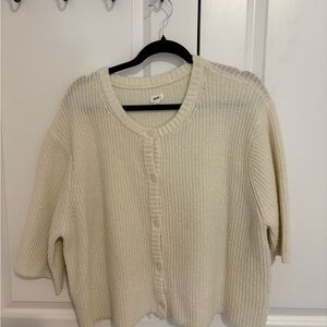 aerie Cream Button-Front Knit Cardigan